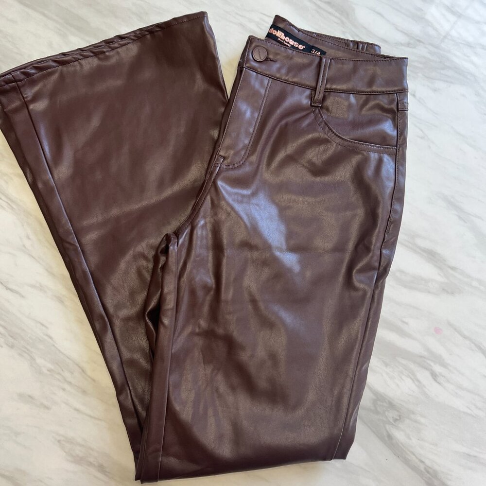 Vegan Leather Pants by Dollhouse in Chocolate Brown w/Flare Legs - Size 3/4 - Picture 5 of 12